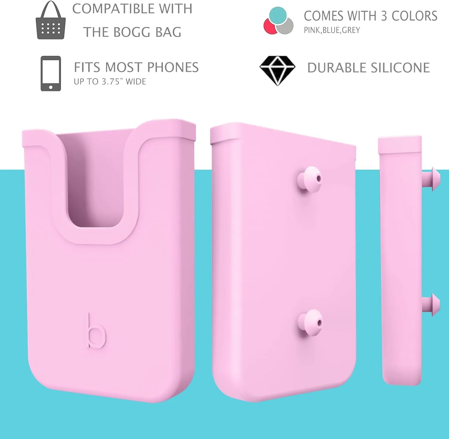 Silicone Phone Holder Compatible with Bogg Bag, Soft Silicone Charm Insert Accessories and Attachment for Bogg Beach Bags, Generic Portable Size Fits for iPhone and Android Phones Pink