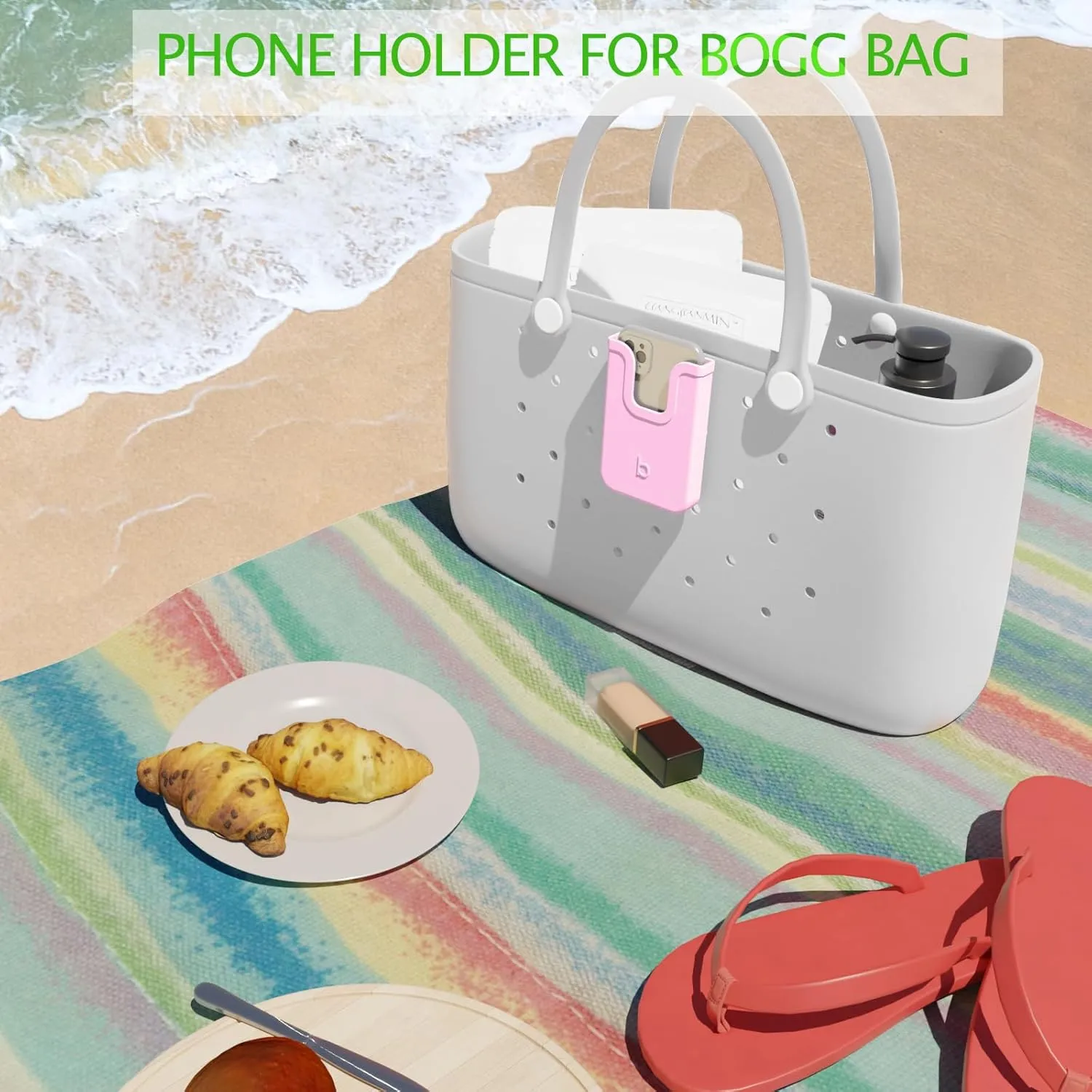 Silicone Phone Holder Compatible with Bogg Bag, Soft Silicone Charm Insert Accessories and Attachment for Bogg Beach Bags, Generic Portable Size Fits for iPhone and Android Phones Pink