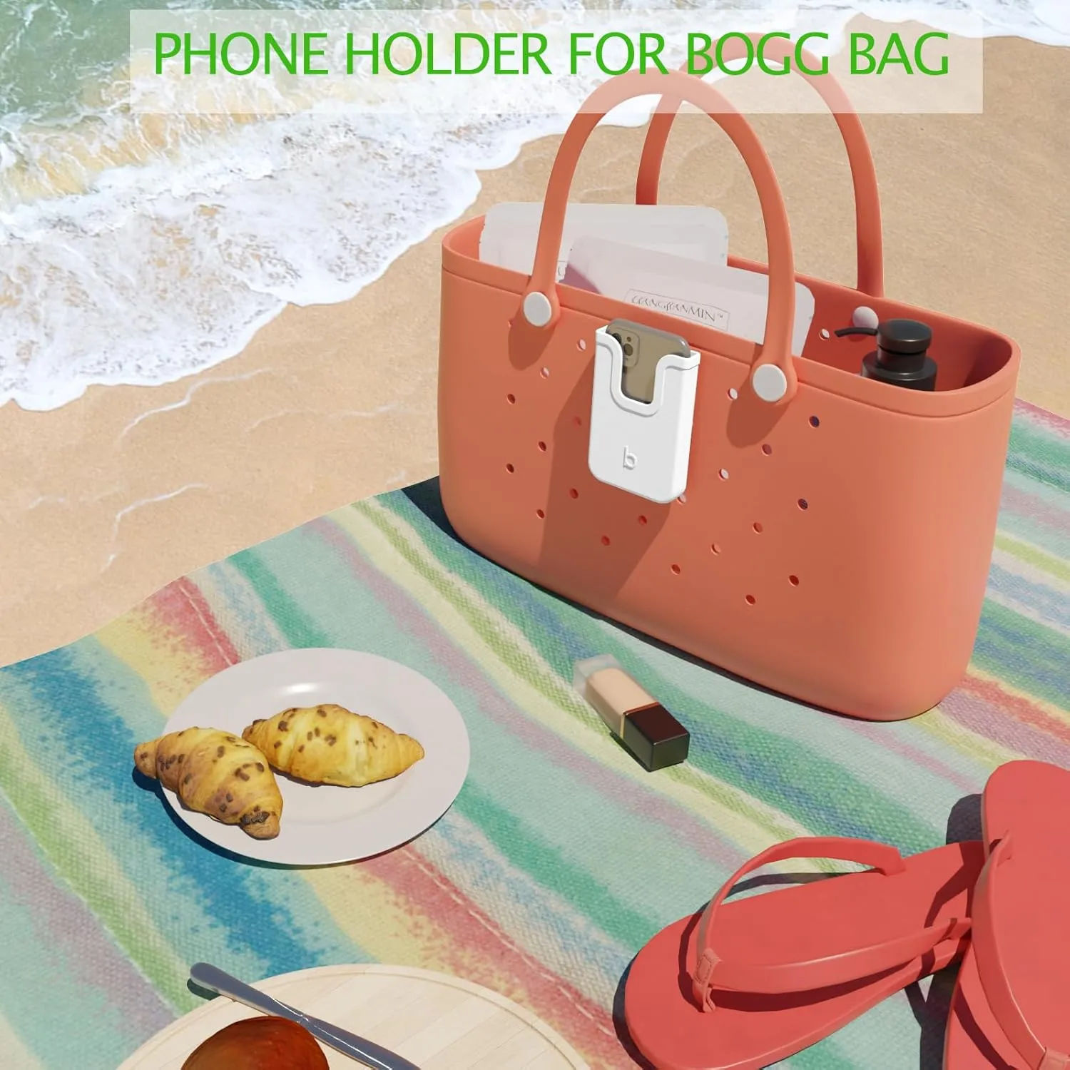 Silicone Phone Holder Compatible with Bogg Bag, Soft Silicone Charm Insert Accessories and Attachment for Bogg Beach Bags, Generic Portable Size Fits for iPhone and Android Phones White