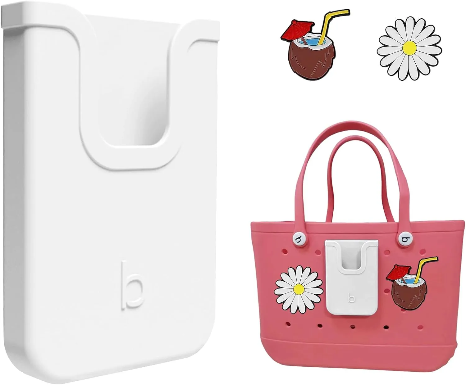 Silicone Phone Holder Compatible with Bogg Bag, Soft Silicone Charm Insert Accessories and Attachment for Bogg Beach Bags, Generic Portable Size Fits for iPhone and Android Phones White