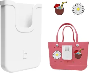 Silicone Phone Holder Compatible with Bogg Bag, Soft Silicone Charm Insert Accessories and Attachment for Bogg Beach Bags, Generic Portable Size Fits for iPhone and Android Phones White