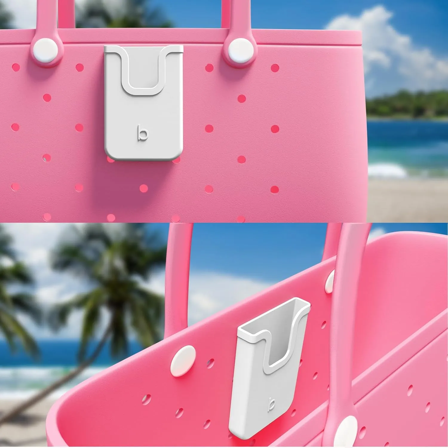 Silicone Phone Holder Compatible with Bogg Bag, Soft Silicone Charm Insert Accessories and Attachment for Bogg Beach Bags, Generic Portable Size Fits for iPhone and Android Phones White