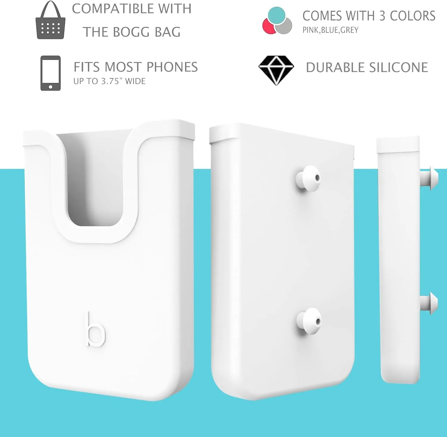 Silicone Phone Holder Compatible with Bogg Bag, Soft Silicone Charm Insert Accessories and Attachment for Bogg Beach Bags, Generic Portable Size Fits for iPhone and Android Phones White