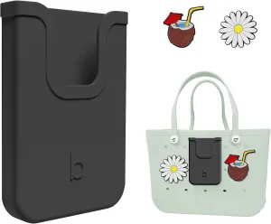 Silicone Phone Holder Compatible with Bogg Bag, Soft Silicone Charm Insert Accessories and Attachment for Bogg Beach Bags, Generic Size Fits for iPhone and Android Phones Black