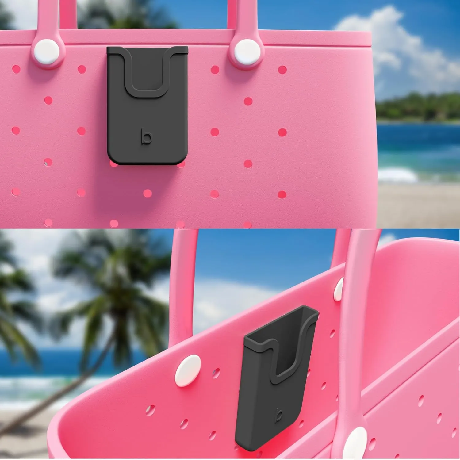 Silicone Phone Holder Compatible with Bogg Bag, Soft Silicone Charm Insert Accessories and Attachment for Bogg Beach Bags, Generic Size Fits for iPhone and Android Phones Black