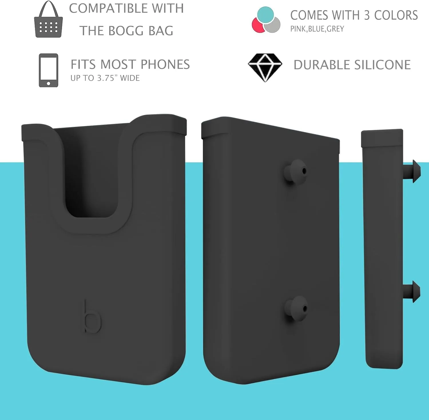 Silicone Phone Holder Compatible with Bogg Bag, Soft Silicone Charm Insert Accessories and Attachment for Bogg Beach Bags, Generic Size Fits for iPhone and Android Phones Black
