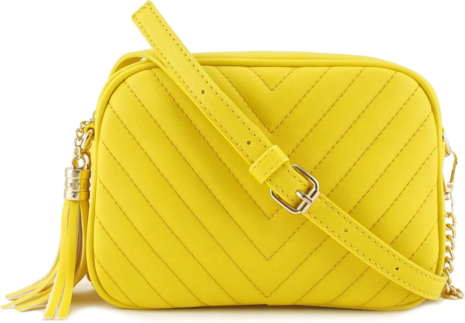 Simple Shoulder Crossbody Bag With Metal Chain Strap And Tassel Top Zipper