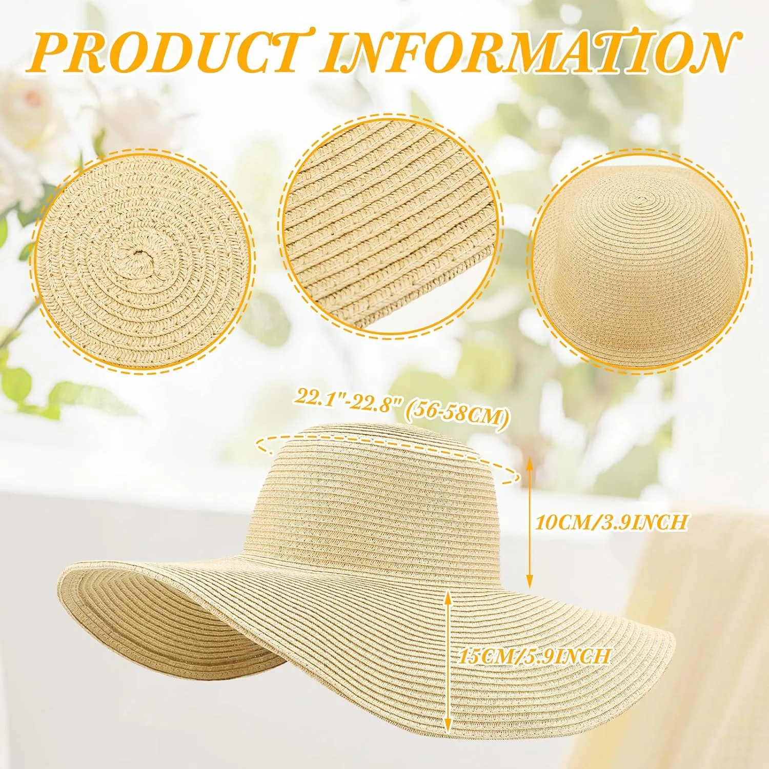 Sintuff 4 Pcs Women's Wide Brim Straw Hats Big Floppy Foldable Roll up Cap Beach Sun Hat UPF 50  for Summer