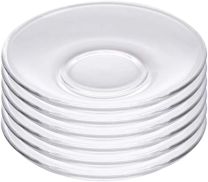 Sizikato 6pcs Clear Glass Snack Plate, Restaurant Dessert Plate, Tea Table Decoration Tea Bag Holder. 4 Inch