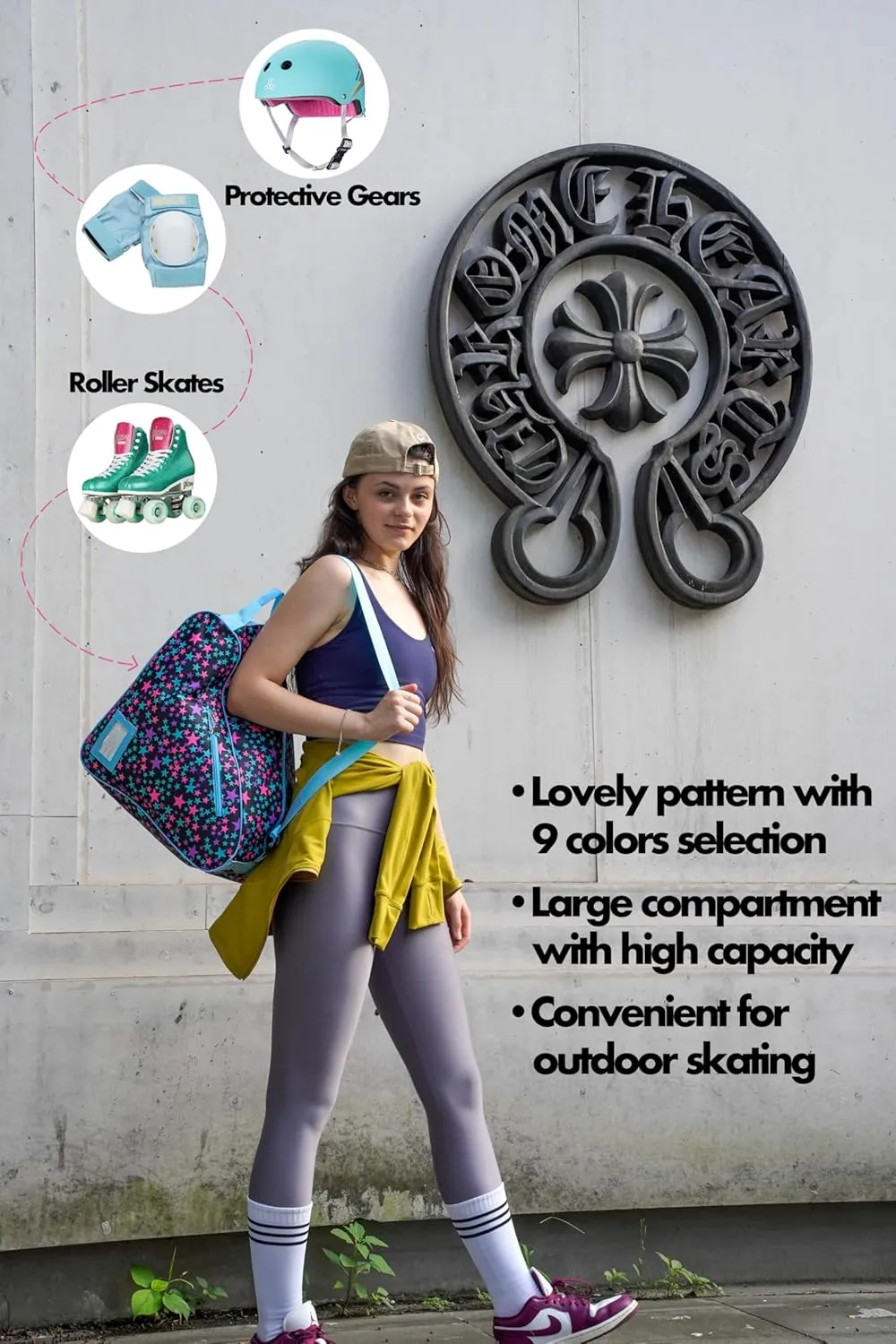 Skate Bags with Lovely Heart and Star Patterns for Roller, Ice, Quad, Inline Skates & More - Accessories for Kids & Adults