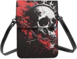 skull crown of thorns graffiti Dead fantasy dark abstract Leather Small Crossbody Bags for Women Cell Phone Bag Wallet Purses with Adjustable Strap