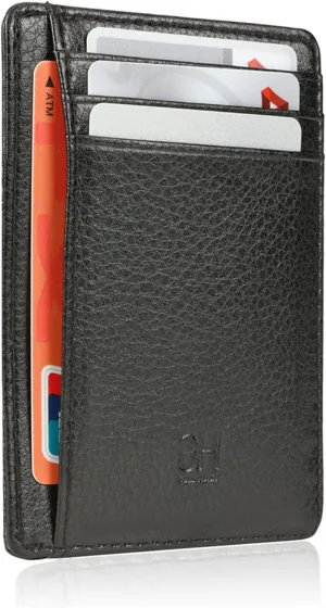 Slim RFID Blocking Card Holder Minimalist Leather Front Pocket Wallet for Women