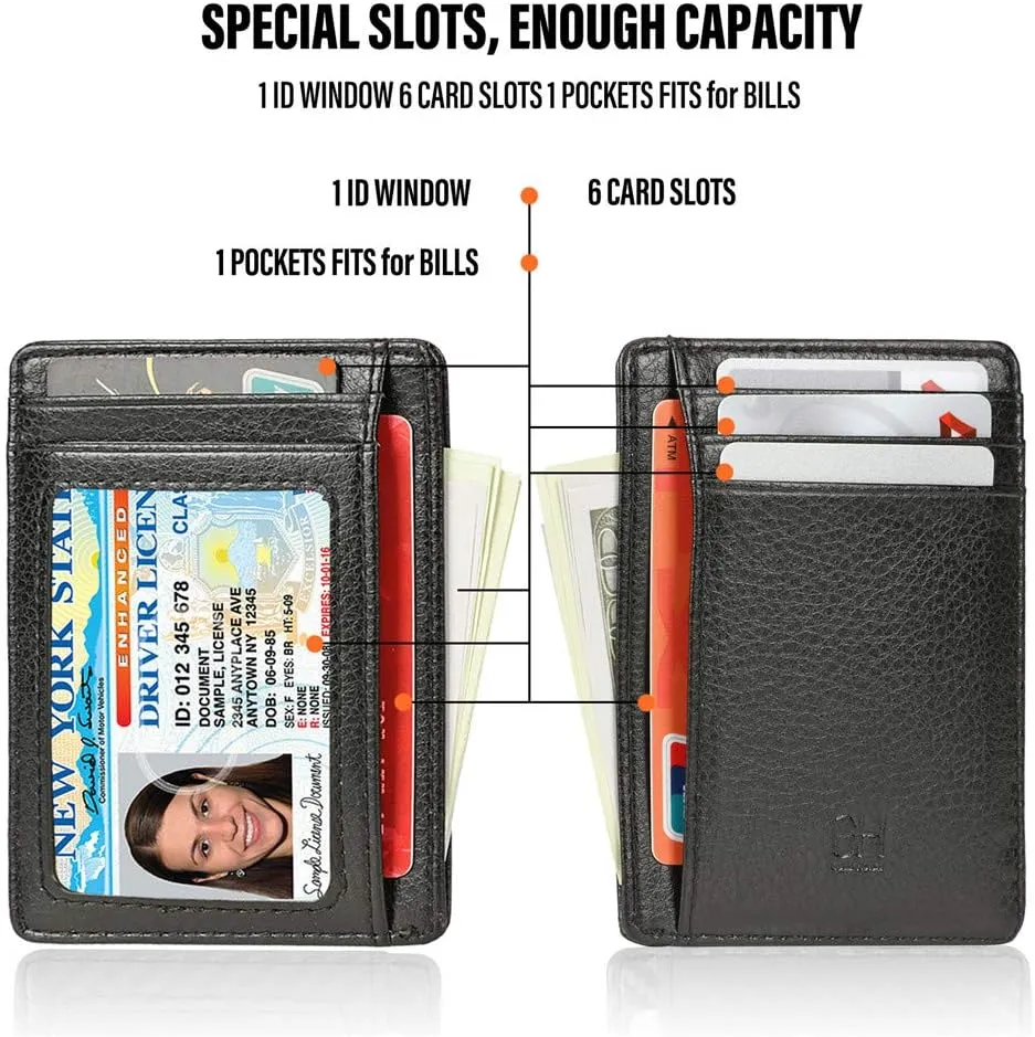Slim RFID Blocking Card Holder Minimalist Leather Front Pocket Wallet for Women