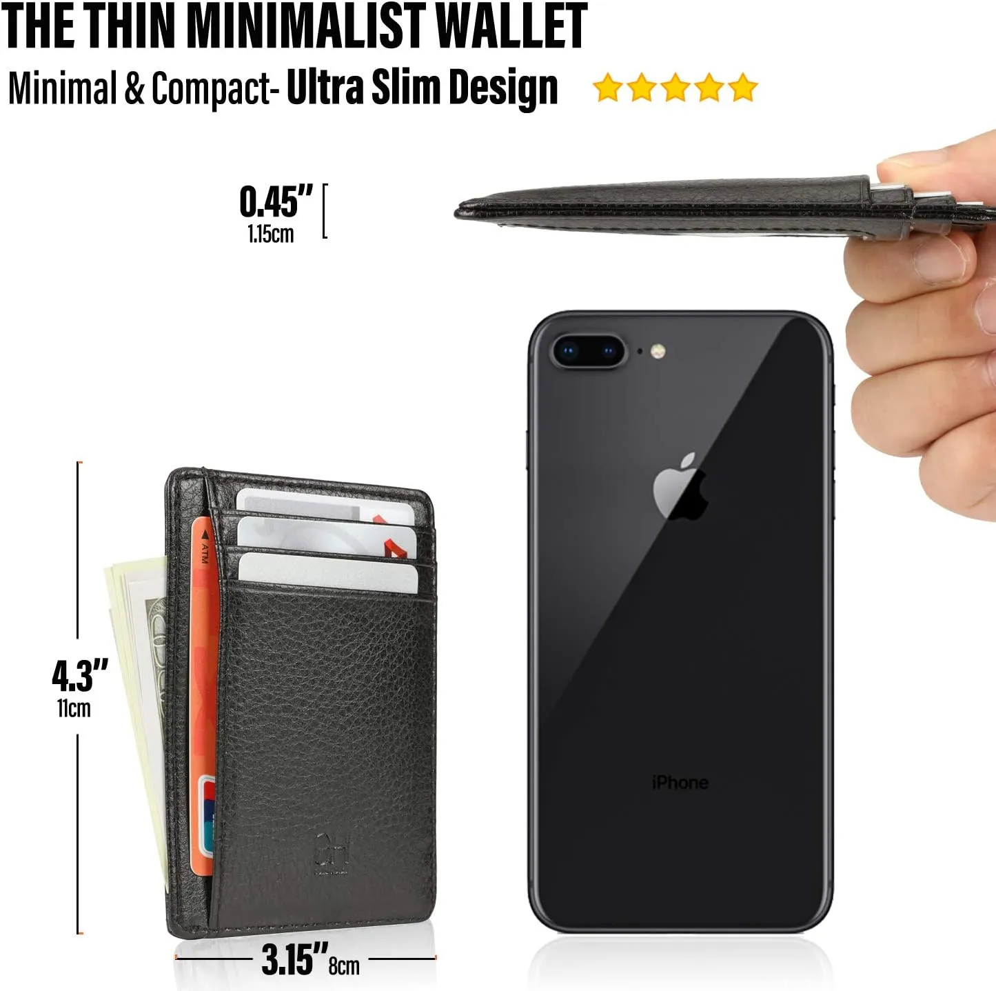 Slim RFID Blocking Card Holder Minimalist Leather Front Pocket Wallet for Women