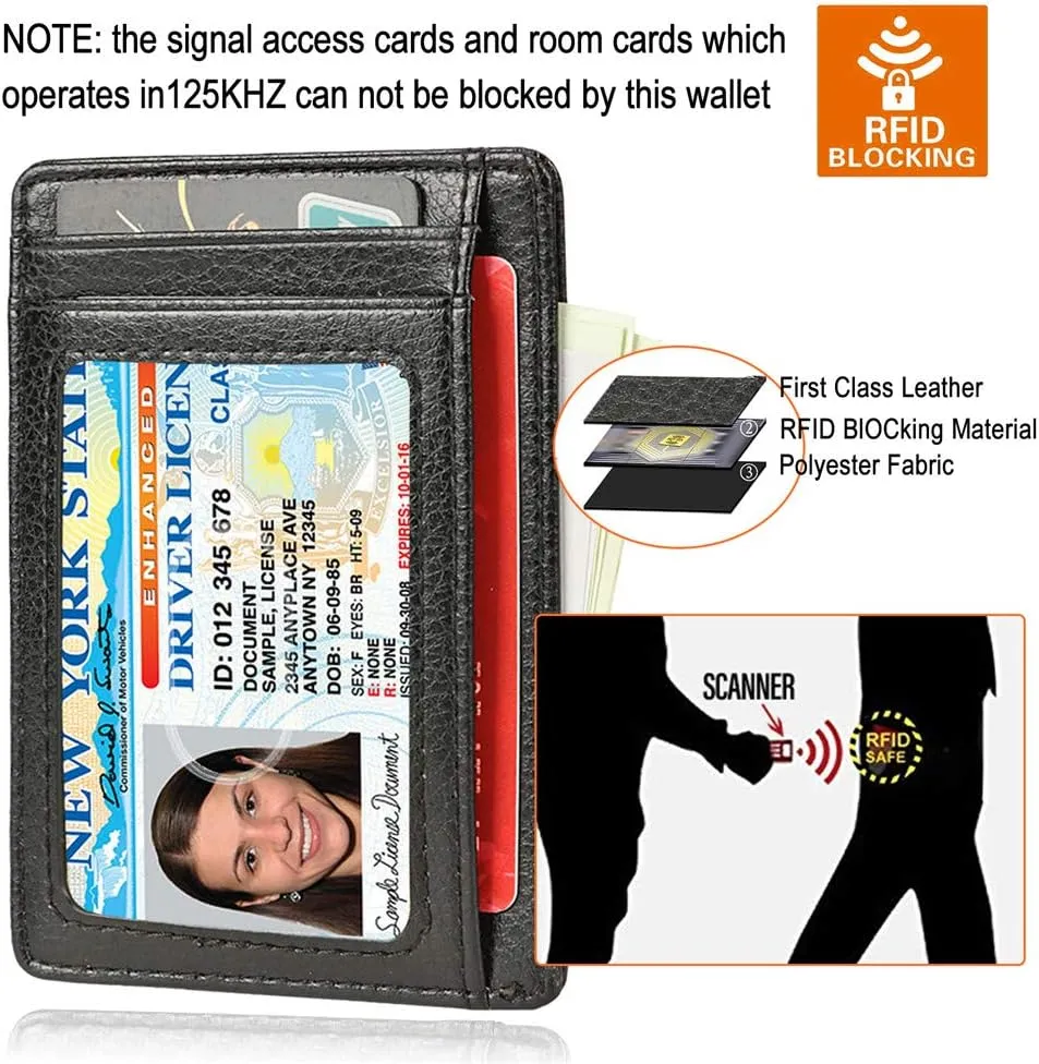 Slim RFID Blocking Card Holder Minimalist Leather Front Pocket Wallet for Women