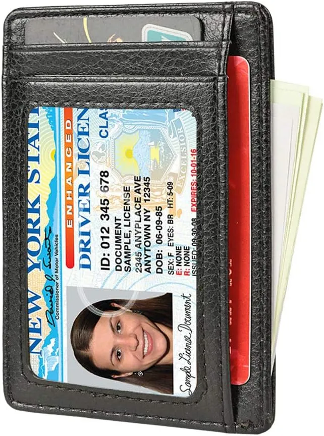 Slim RFID Blocking Card Holder Minimalist Leather Front Pocket Wallet for Women
