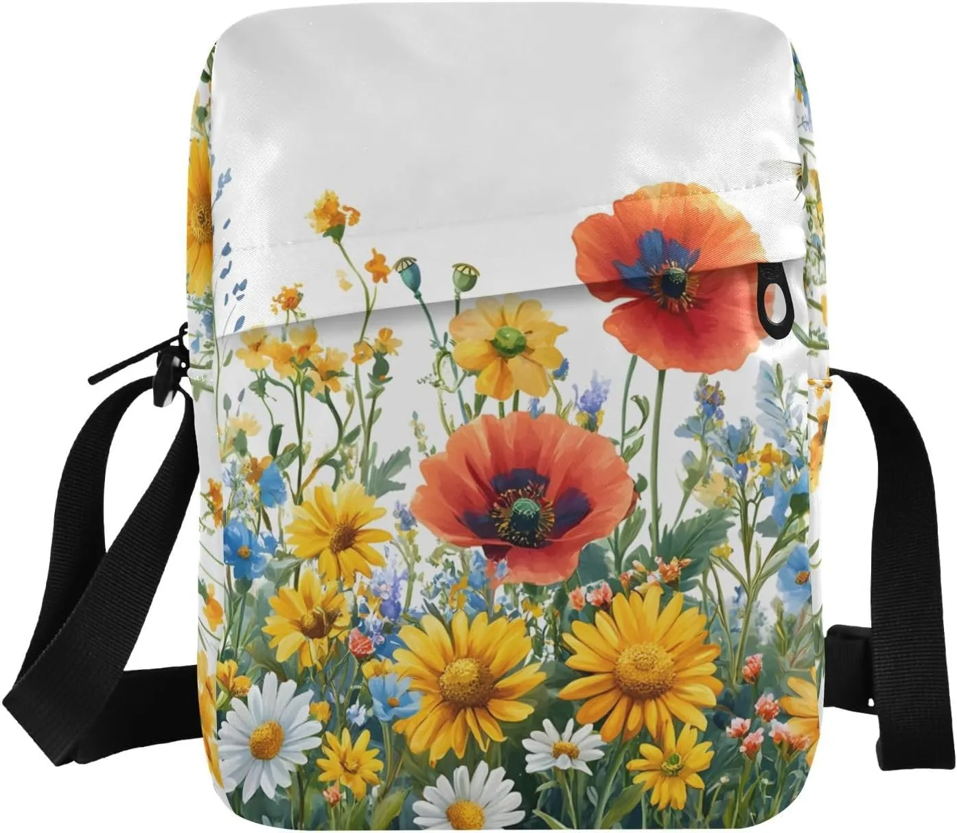 Sling Bag Flower Bed Print for Women Men, Small Crossbody Bags Purse with Phone Card Passport Compartment 6.6×9.4×2.5 IN