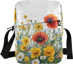 Sling Bag Flower Bed Print for Women Men, Small Crossbody Bags Purse with Phone Card Passport Compartment 6.6×9.4×2.5 IN