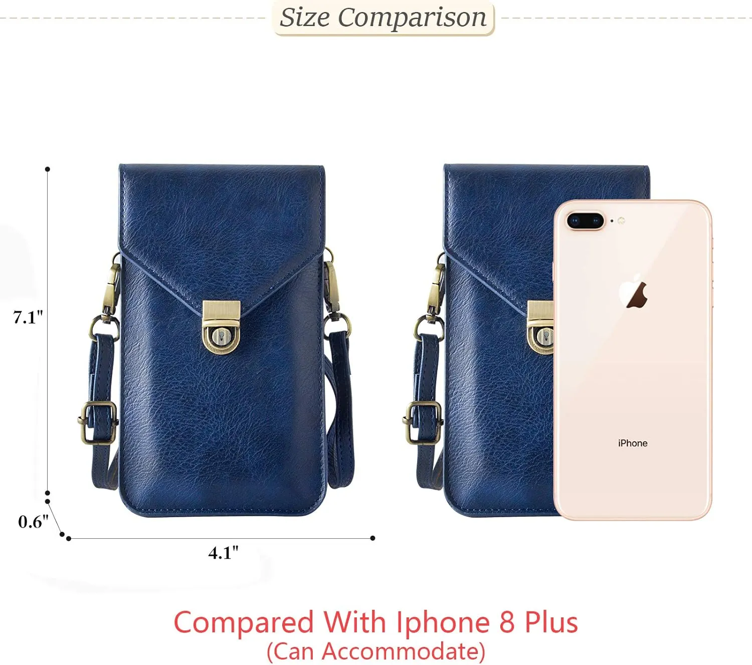 Small Cell Phone Purse, Synthetic Leather Crossbody Bag Dual Pockets Card Holder Neck Pouch with Adjustable Strap for iPhone X Xr 8 7 6s Plus, Galaxy S10 S9 S8 Plus, LG G8 ThinQ, Blue