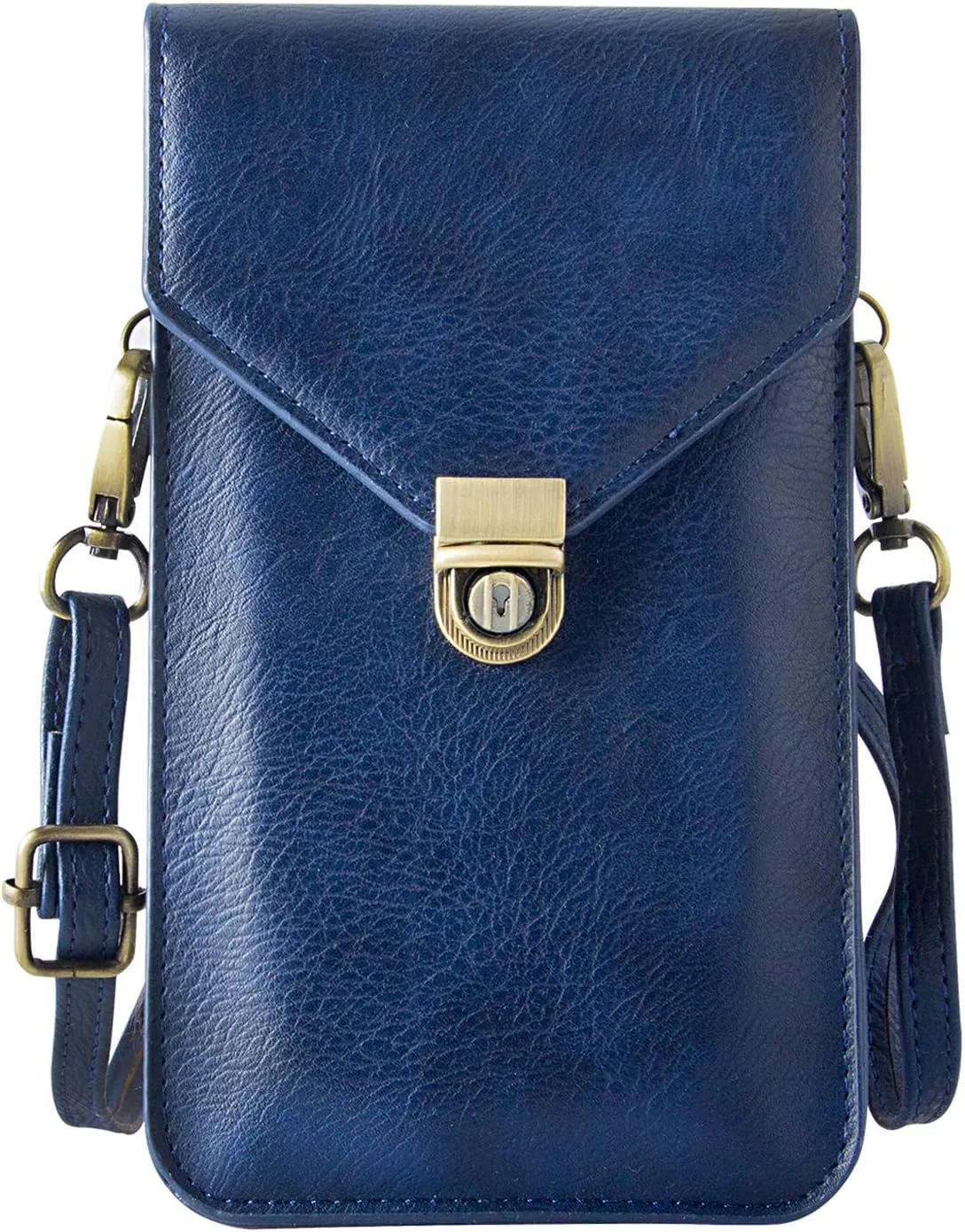 Small Cell Phone Purse, Synthetic Leather Crossbody Bag Dual Pockets Card Holder Neck Pouch with Adjustable Strap for iPhone X Xr 8 7 6s Plus, Galaxy S10 S9 S8 Plus, LG G8 ThinQ, Blue