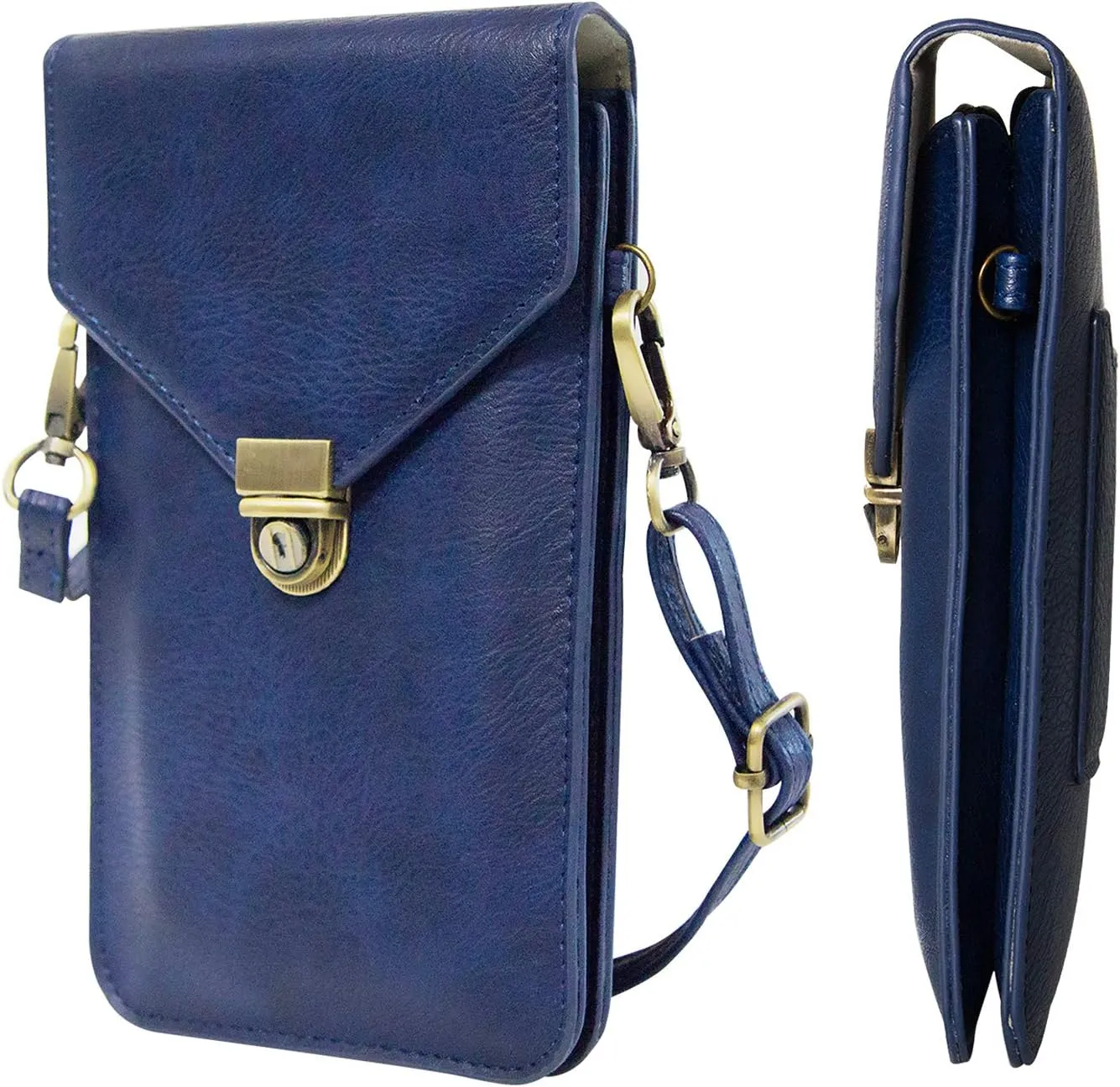 Small Cell Phone Purse, Synthetic Leather Crossbody Bag Dual Pockets Card Holder Neck Pouch with Adjustable Strap for iPhone X Xr 8 7 6s Plus, Galaxy S10 S9 S8 Plus, LG G8 ThinQ, Blue
