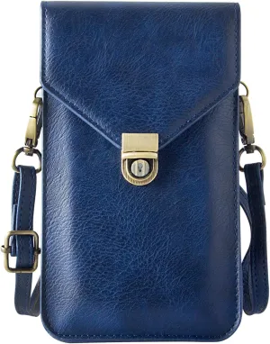 Small Cell Phone Purse, Synthetic Leather Crossbody Bag Dual Pockets Card Holder Neck Pouch with Adjustable Strap for iPhone X Xr 8 7 6s Plus, Galaxy S10 S9 S8 Plus, LG G8 ThinQ, Blue