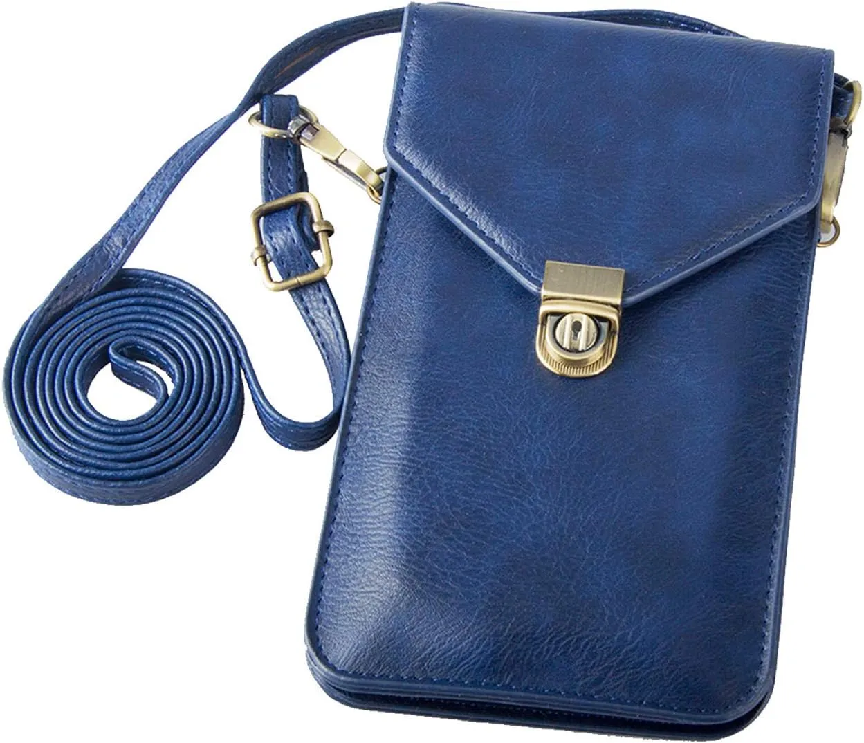 Small Cell Phone Purse, Synthetic Leather Crossbody Bag Dual Pockets Card Holder Neck Pouch with Adjustable Strap for iPhone X Xr 8 7 6s Plus, Galaxy S10 S9 S8 Plus, LG G8 ThinQ, Blue
