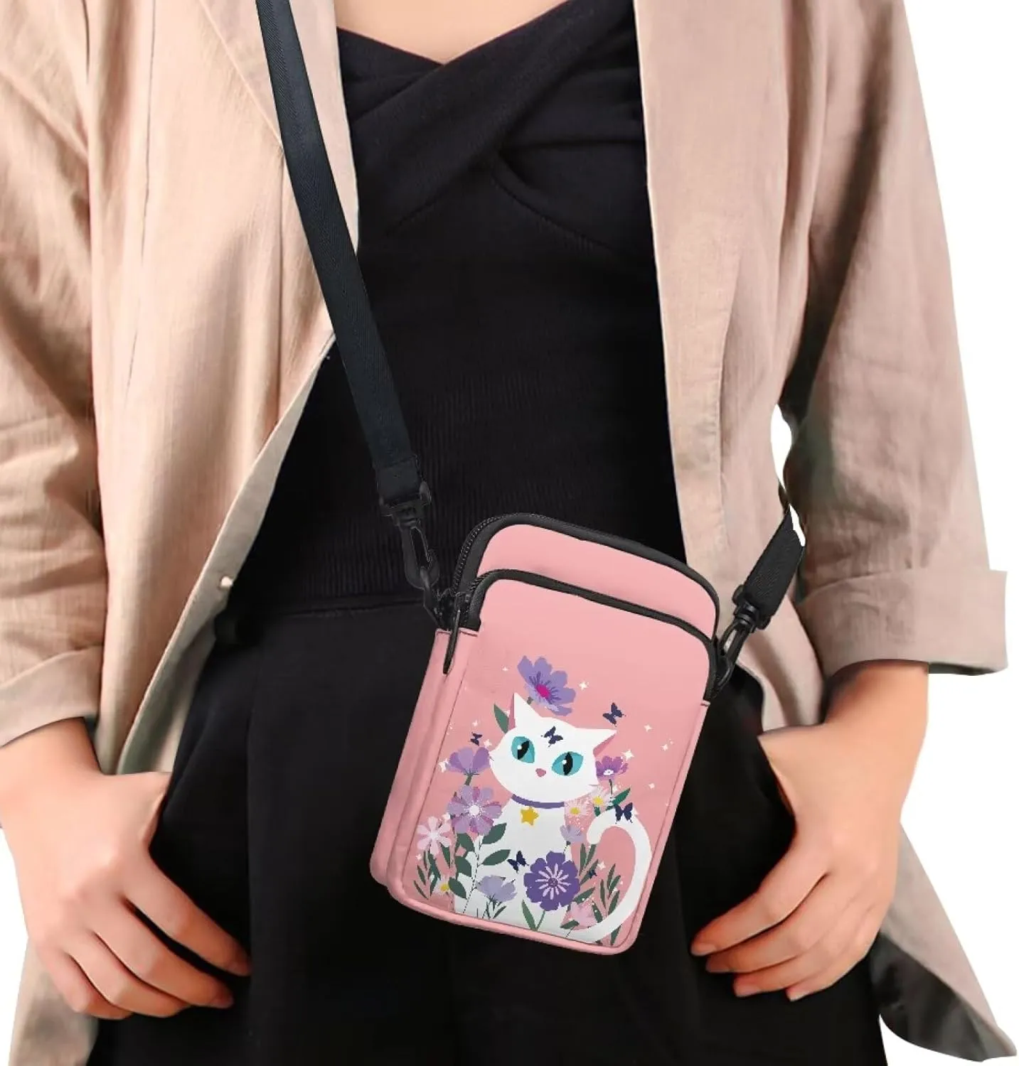 Small Cross Body Purse Trendy Phone Double Layer Shoulder Bags for Women Zip Messenger Bag
