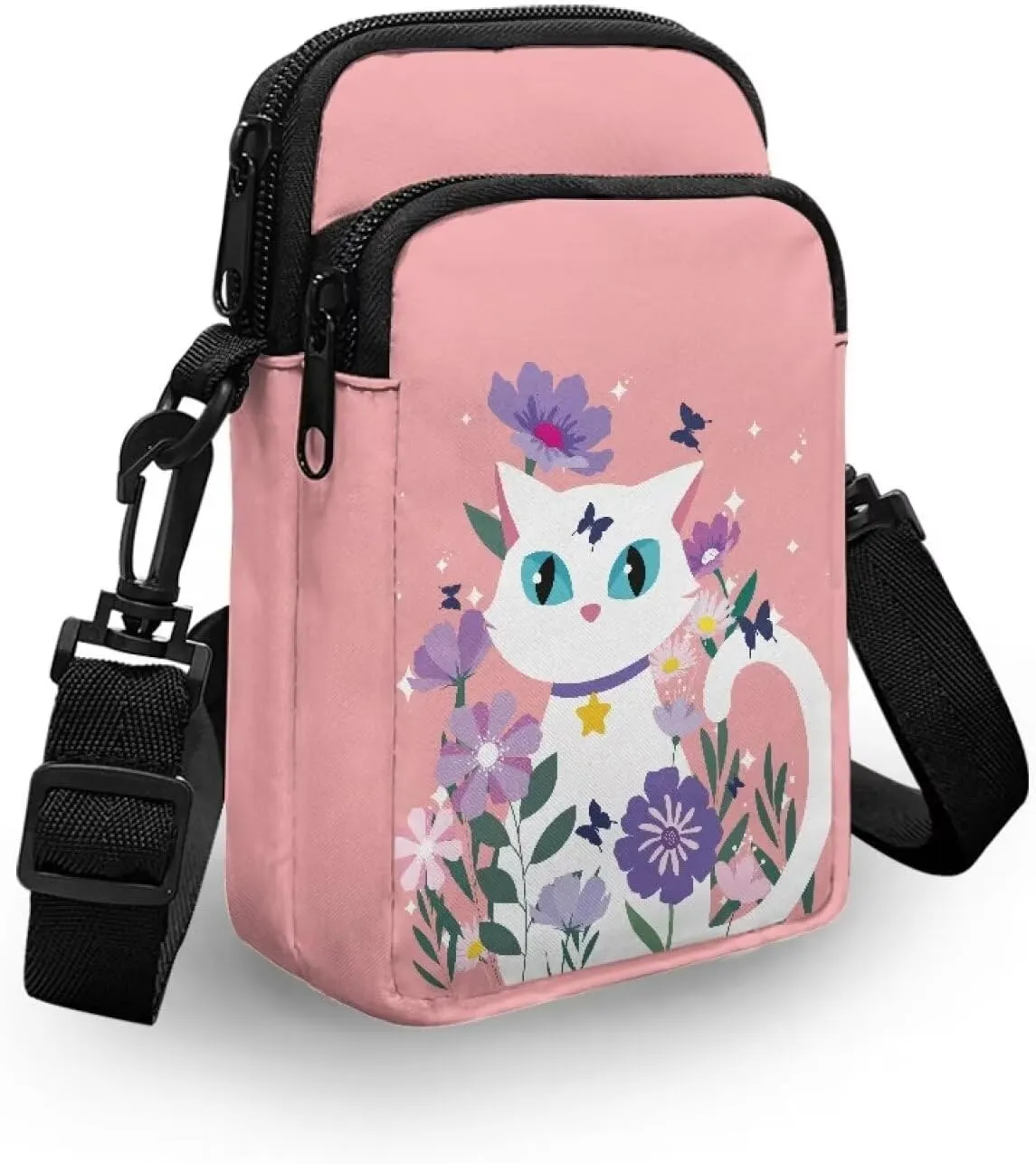 Small Cross Body Purse Trendy Phone Double Layer Shoulder Bags for Women Zip Messenger Bag