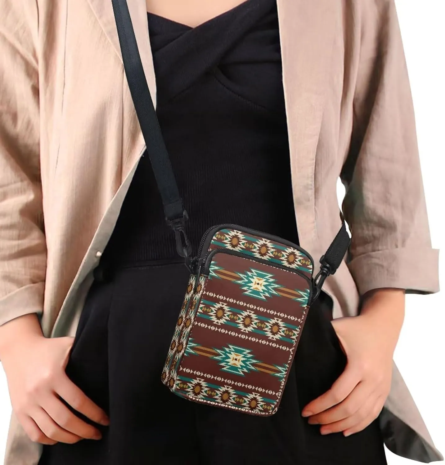 Small Cross Body Purse Trendy Phone Double Layer Shoulder Bags for Women Zip Messenger Bag