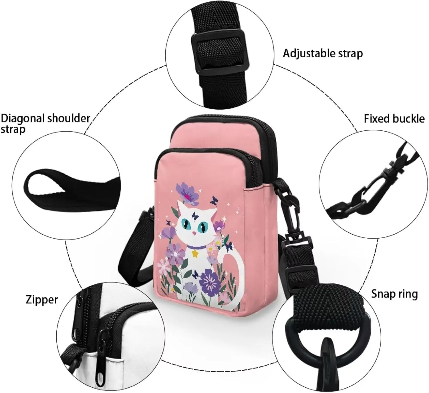 Small Cross Body Purse Trendy Phone Double Layer Shoulder Bags for Women Zip Messenger Bag