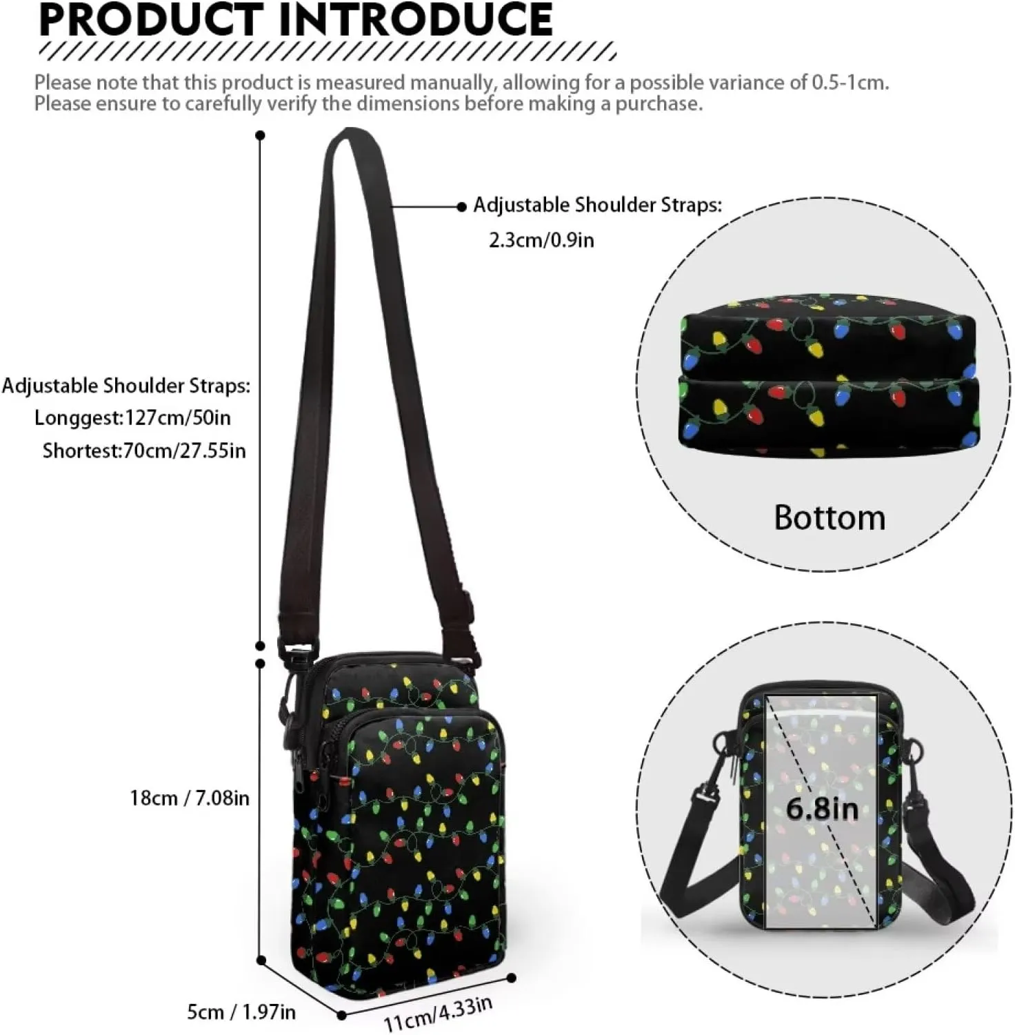 Small Cross Body Purse Trendy Phone Double Layer Shoulder Bags for Women Zip Messenger Bag