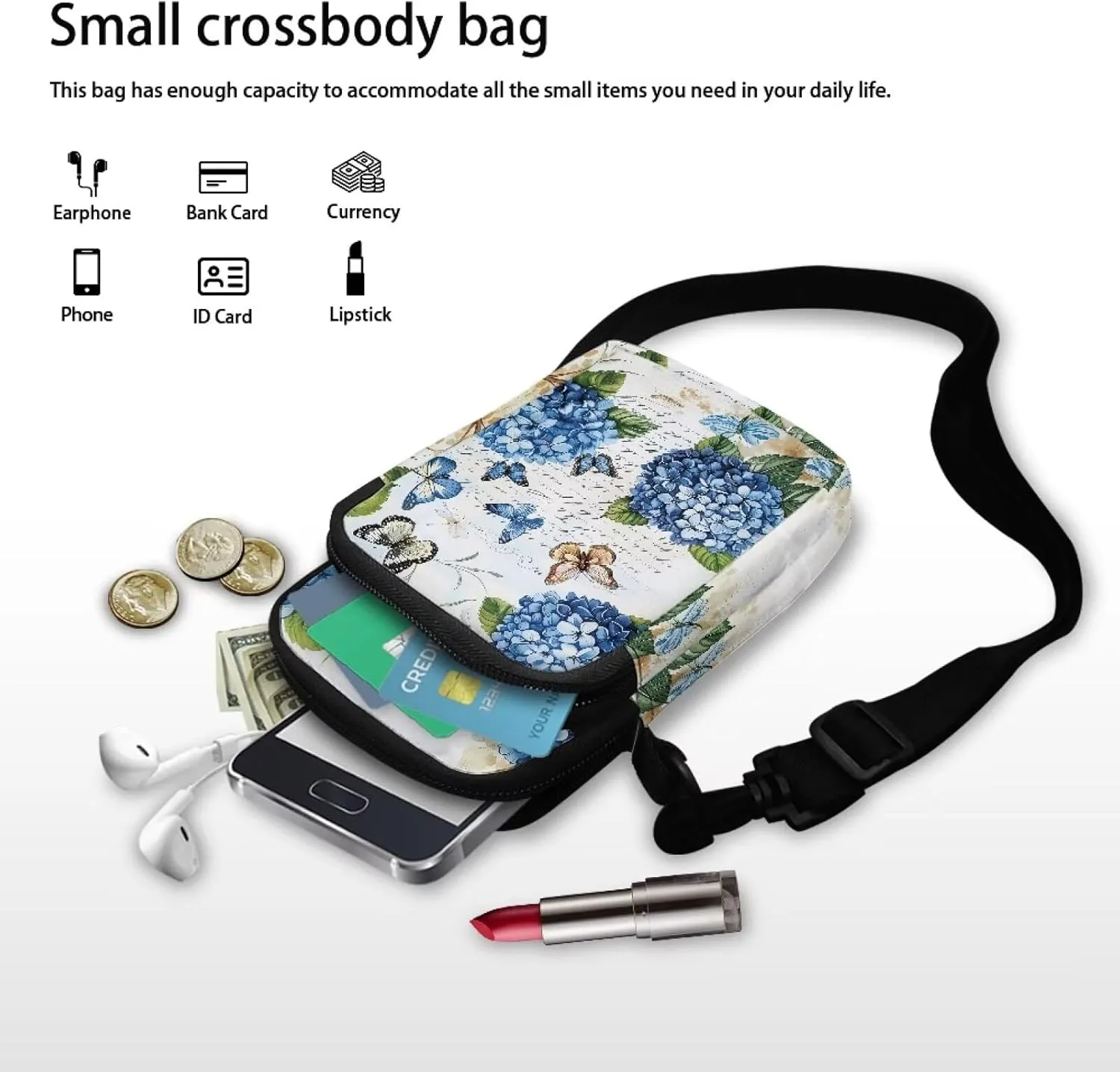 Small Cross Body Purse Trendy Phone Double Layer Shoulder Bags for Women Zip Messenger Bag