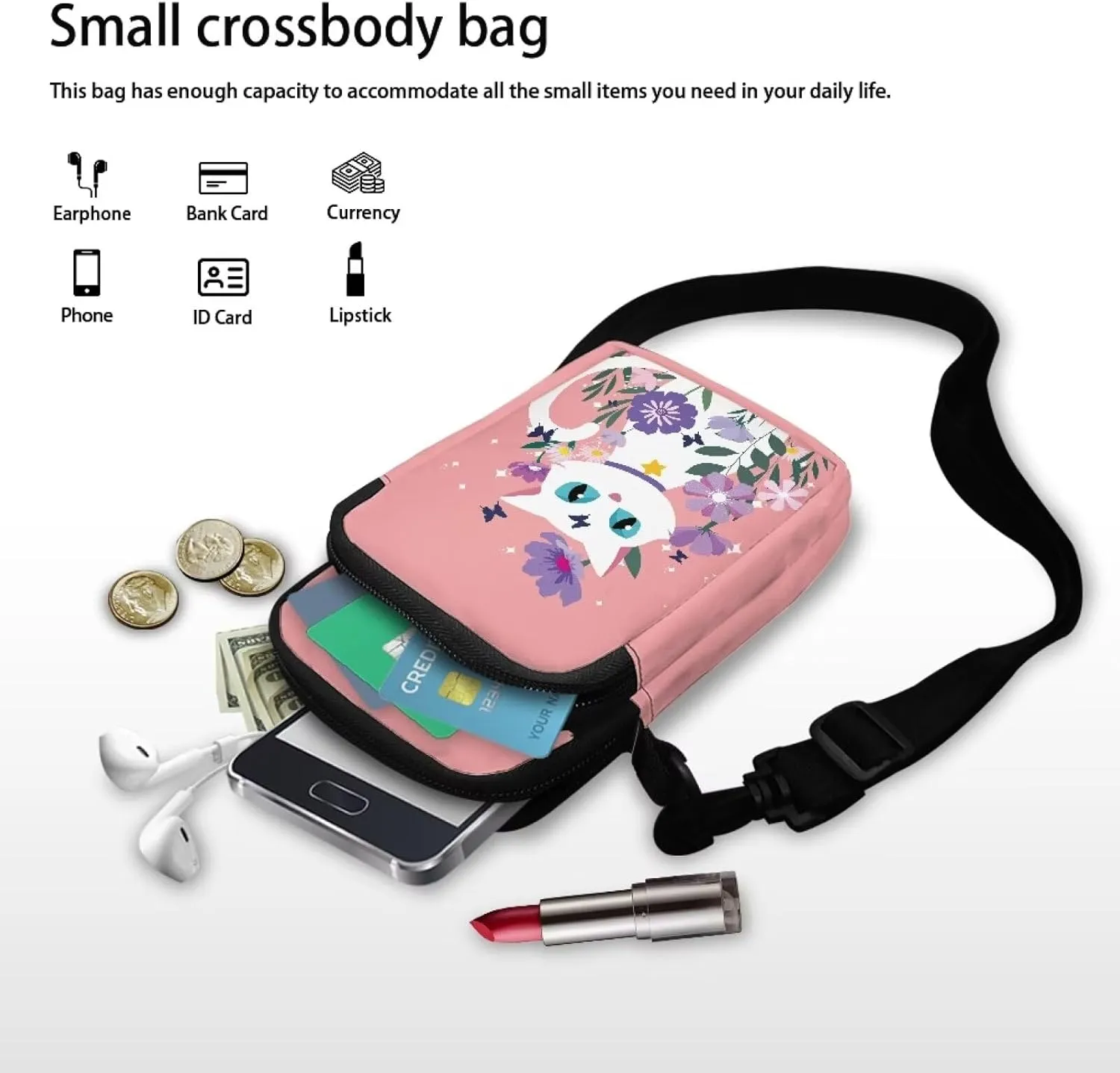 Small Cross Body Purse Trendy Phone Double Layer Shoulder Bags for Women Zip Messenger Bag