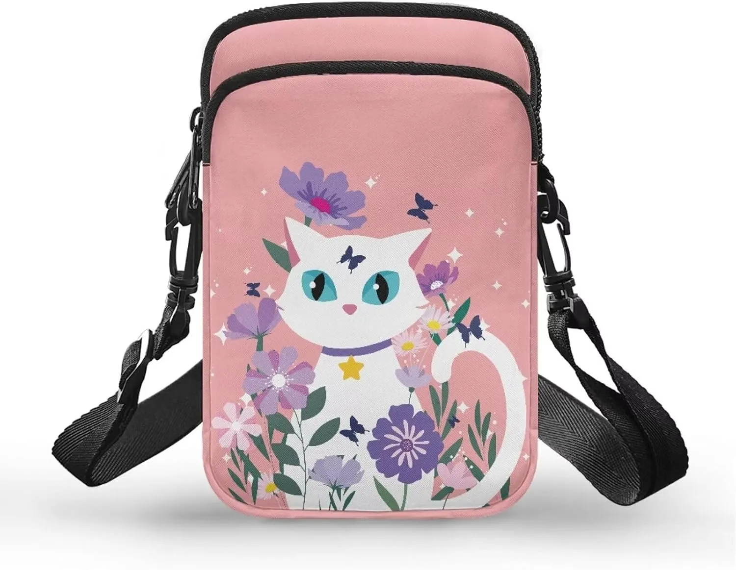Small Cross Body Purse Trendy Phone Double Layer Shoulder Bags for Women Zip Messenger Bag
