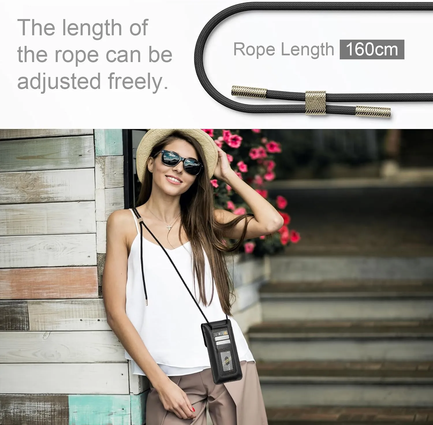 Small Crossbody Bag Cell Phone Purse for Women Men Leather Mini Shoulder Bag Wallet Case with Card Holder Slot Lanyard for All Smartphones iPhone 15 14 11 Samsung Google Moto up to 7.5" Black