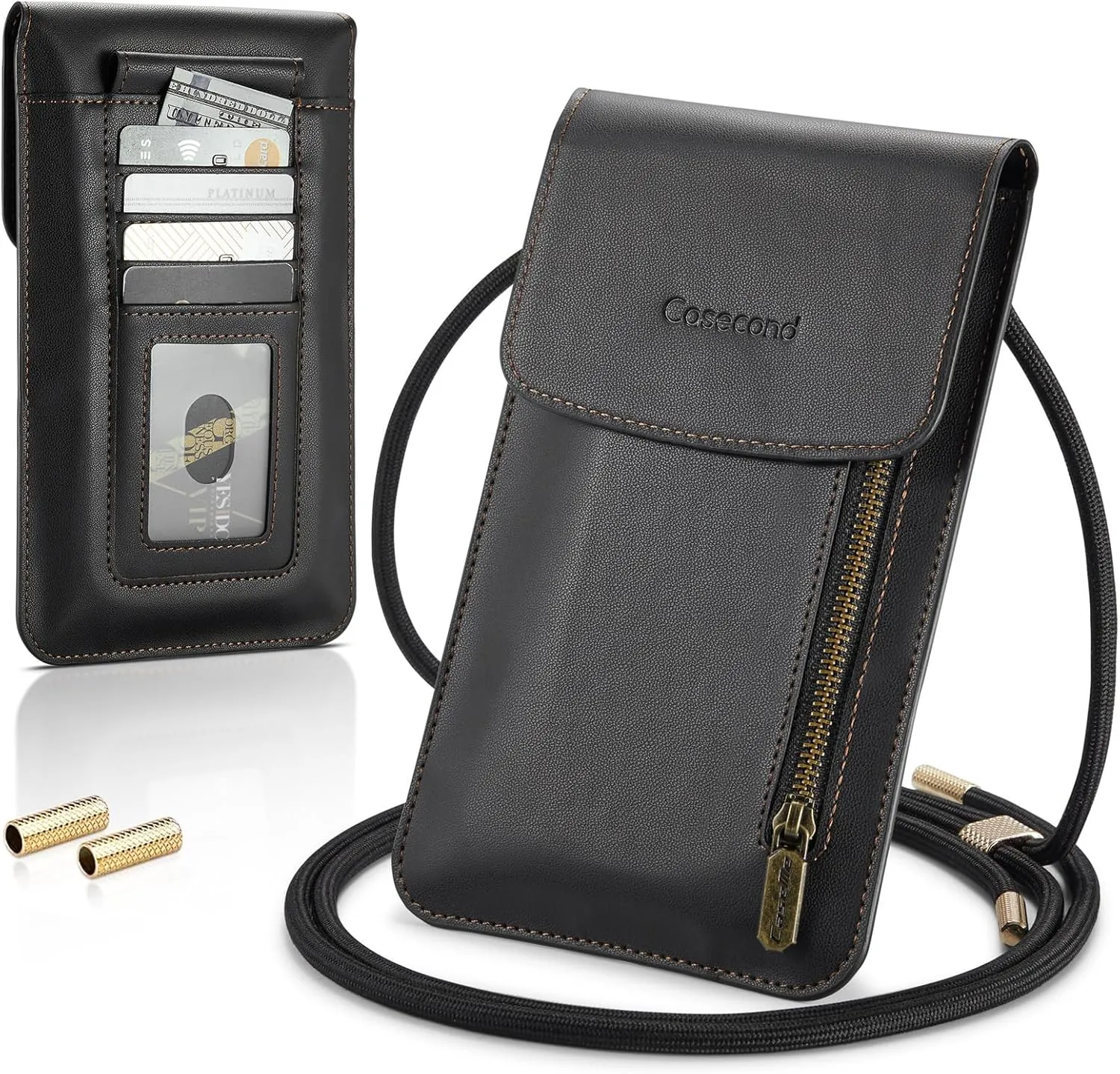 Small Crossbody Bag Cell Phone Purse for Women Men Leather Mini Shoulder Bag Wallet Case with Card Holder Slot Lanyard for All Smartphones iPhone 15 14 11 Samsung Google Moto up to 7.5" Black
