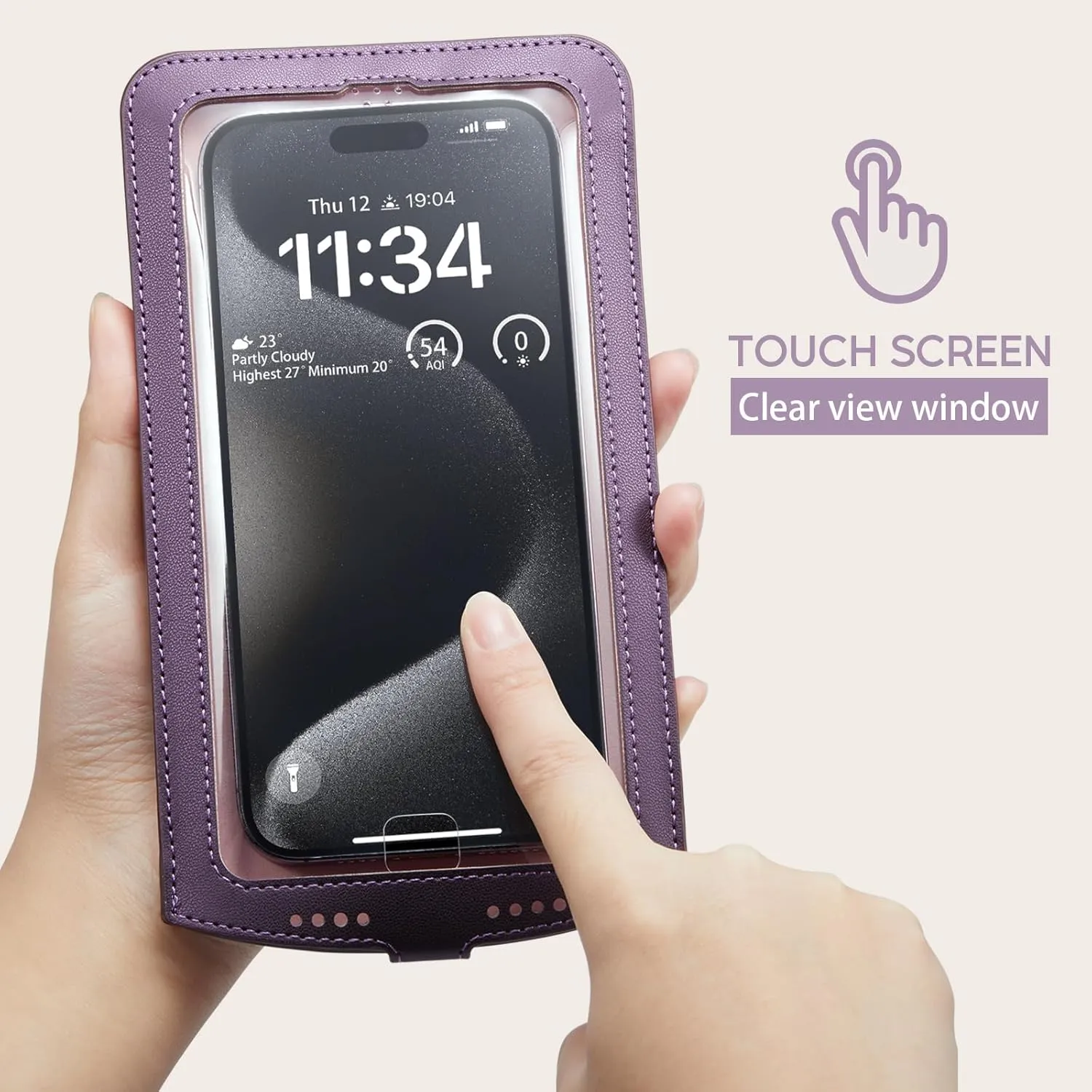 Small Crossbody Bag Cell Phone Purse for Women Men Leather Mini Shoulder Bag Wallet Case with Card Holder Slot Pouch Neck Strap Lanyard for All Smartphones iPhone 15 Samsung up to 7.5" Puple