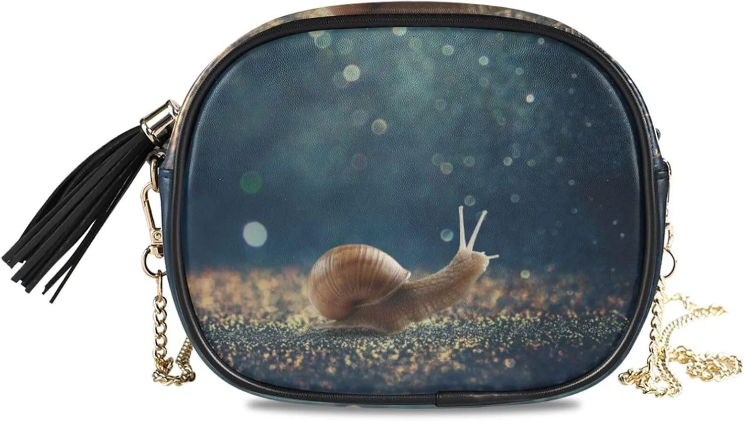 Small Crossbody Bag Crawling Snail Animal Womens Shoulder Chain Bag PU Leather Small Purse With Tassel