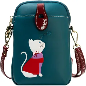 Small Crossbody Bag for Women Leather Lightweight Cute Cat Cell Phone Purse with Crossbody Strap