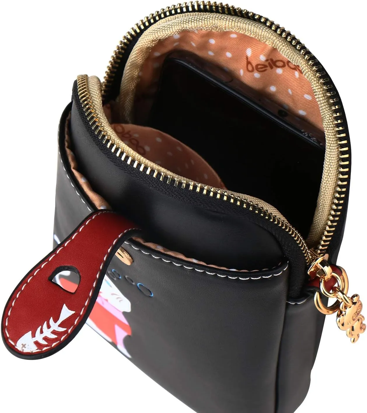 Small Crossbody Bag for Women Leather Lightweight Cute Cat Cell Phone Purse with Crossbody Strap