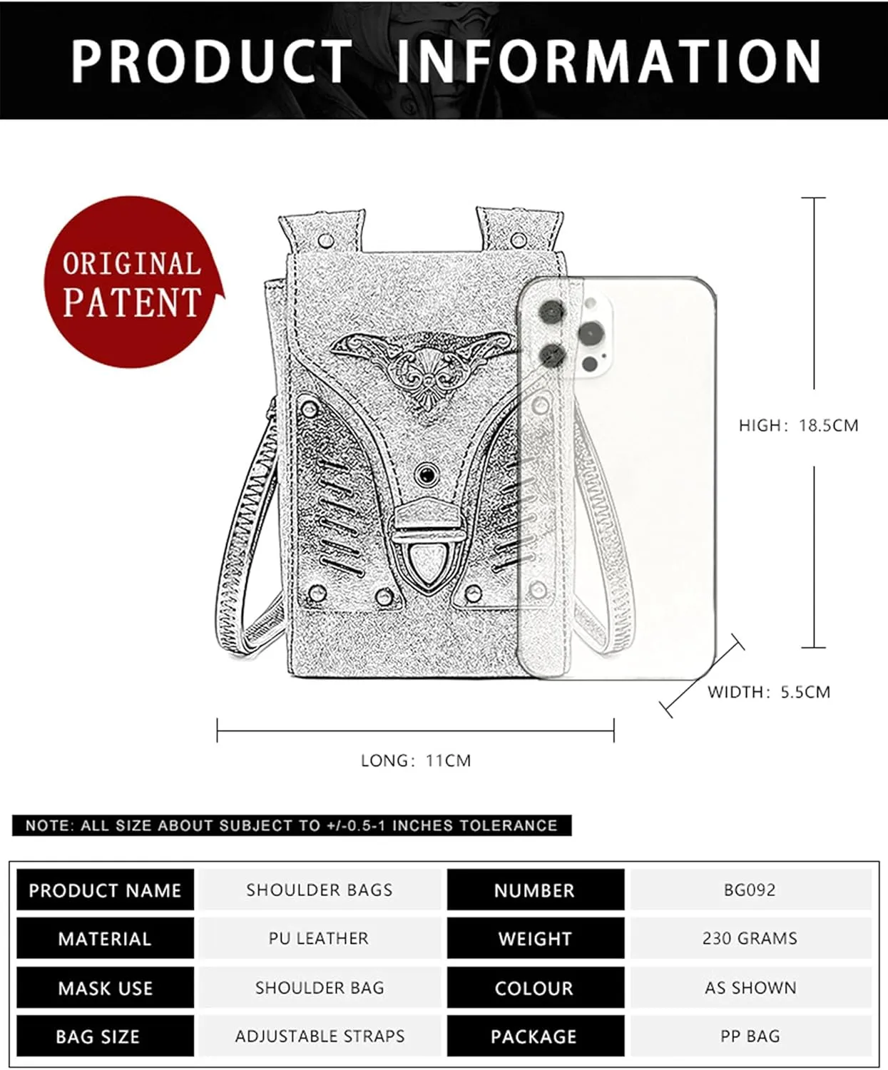 Small Crossbody Bag Shoulder Purse Leather Belt Pouch Travel Phone Holder Punk Medieval Vintage Festival Costume Accessory