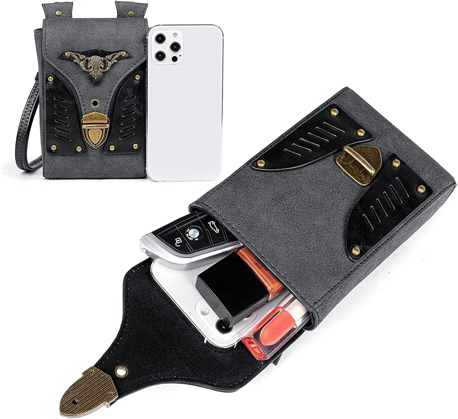 Small Crossbody Bag Shoulder Purse Leather Belt Pouch Travel Phone Holder Punk Medieval Vintage Festival Costume Accessory