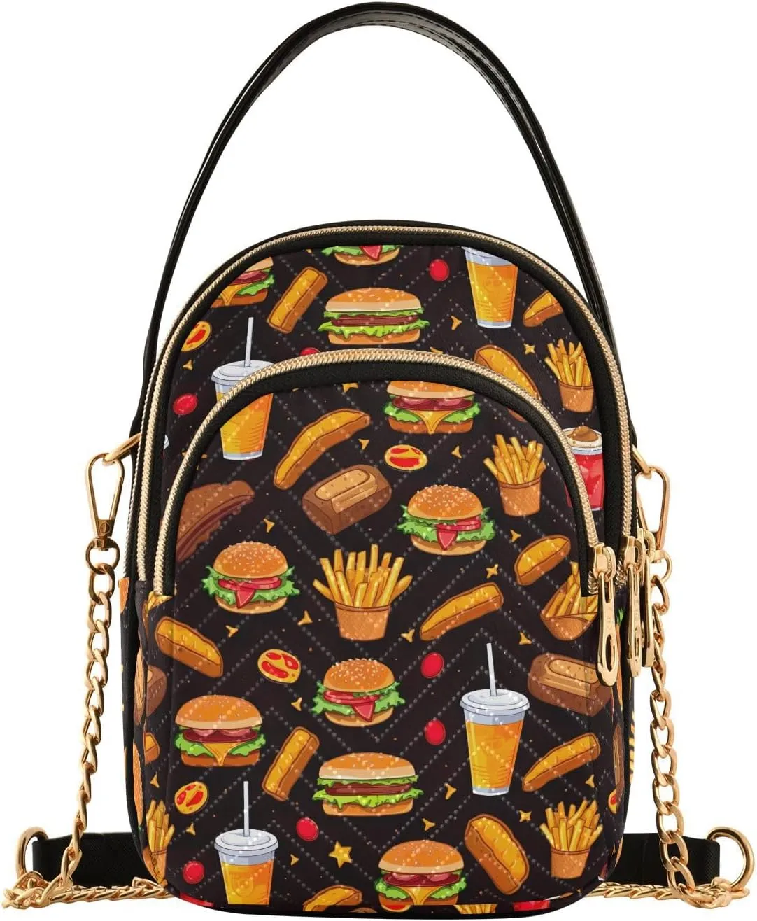 Small Crossbody Bags for Women Burger Fast Food Pattern Cell Phone Purse Wallet Lightweight Shoulder Handbag for Ladies