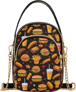 Small Crossbody Bags for Women Burger Fast Food Pattern Cell Phone Purse Wallet Lightweight Shoulder Handbag for Ladies