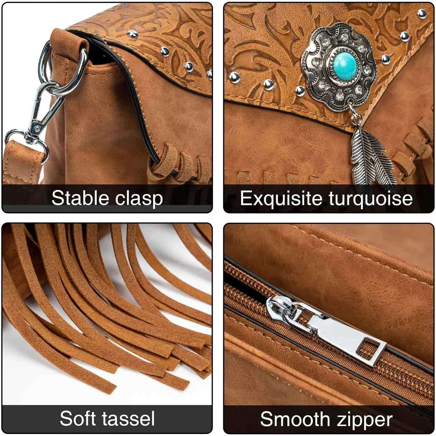 Small Crossbody Bags for Women Crossbody Handbag Fringe Purse Tassel Shoulder Bag Turquoise Concho Wallet