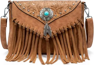 Small Crossbody Bags for Women Crossbody Handbag Fringe Purse Tassel Shoulder Bag Turquoise Concho Wallet