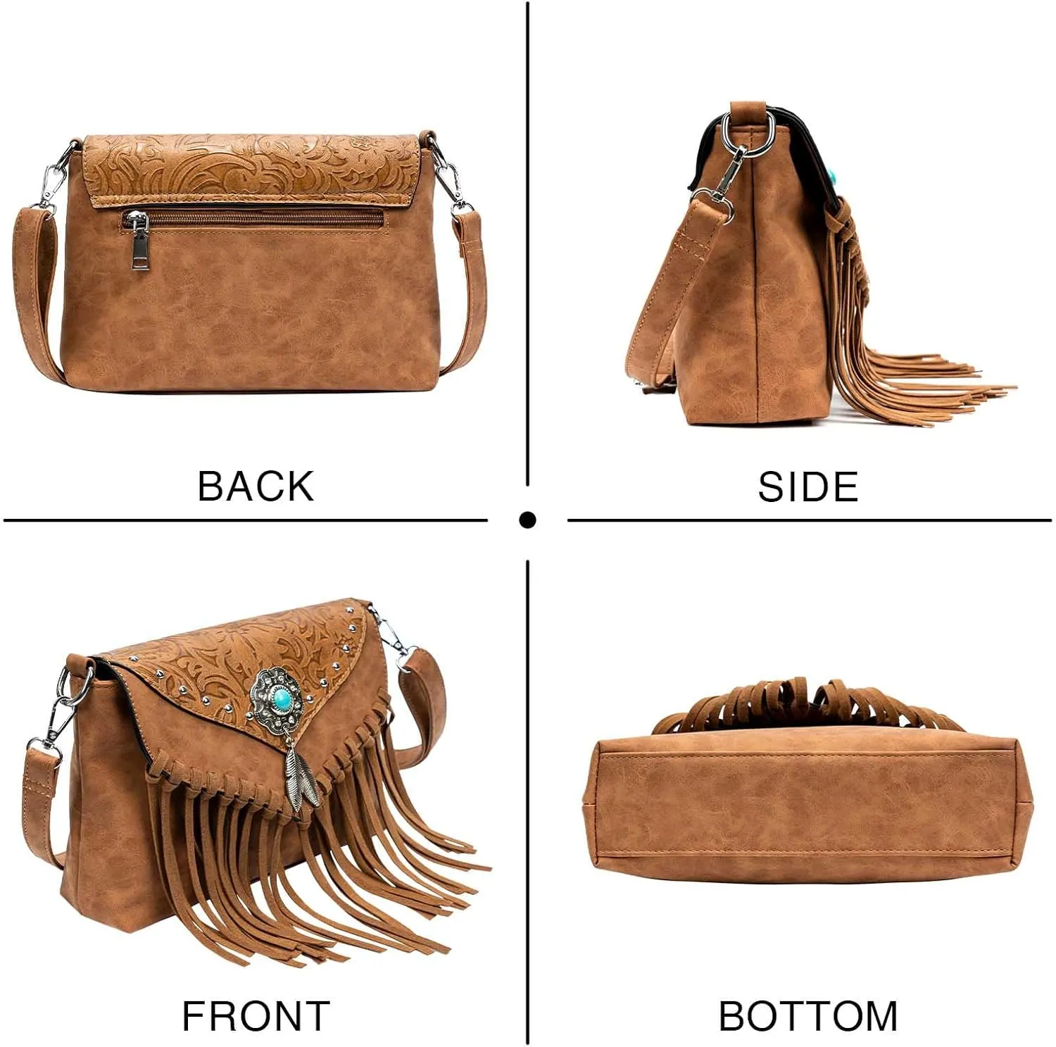 Small Crossbody Bags for Women Crossbody Handbag Fringe Purse Tassel Shoulder Bag Turquoise Concho Wallet