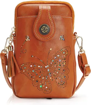 Small Crossbody Bags for Women, Lightweight Mini Cute Cell Phone Purse for Women with Tassel Shining Butterfly