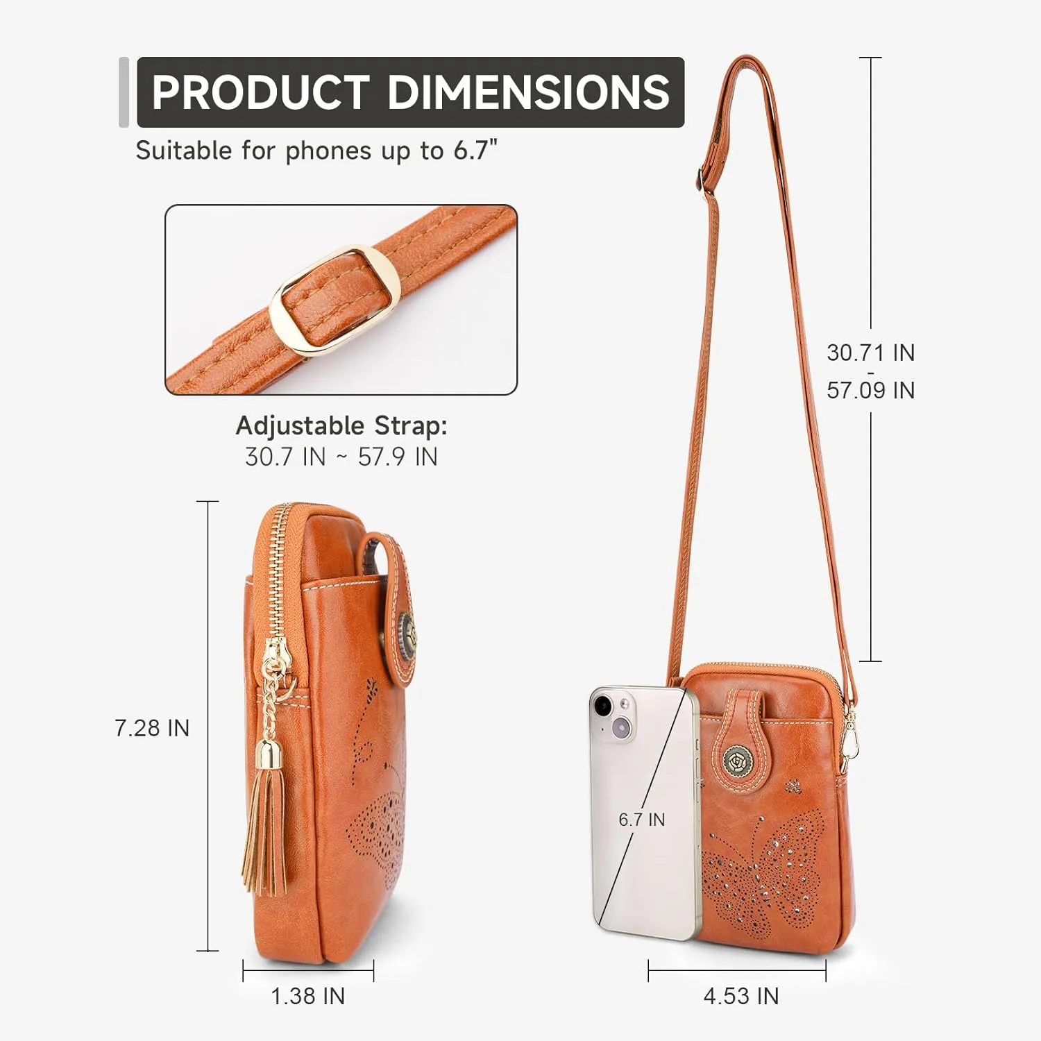 Small Crossbody Bags for Women, Lightweight Mini Cute Cell Phone Purse for Women with Tassel Shining Butterfly
